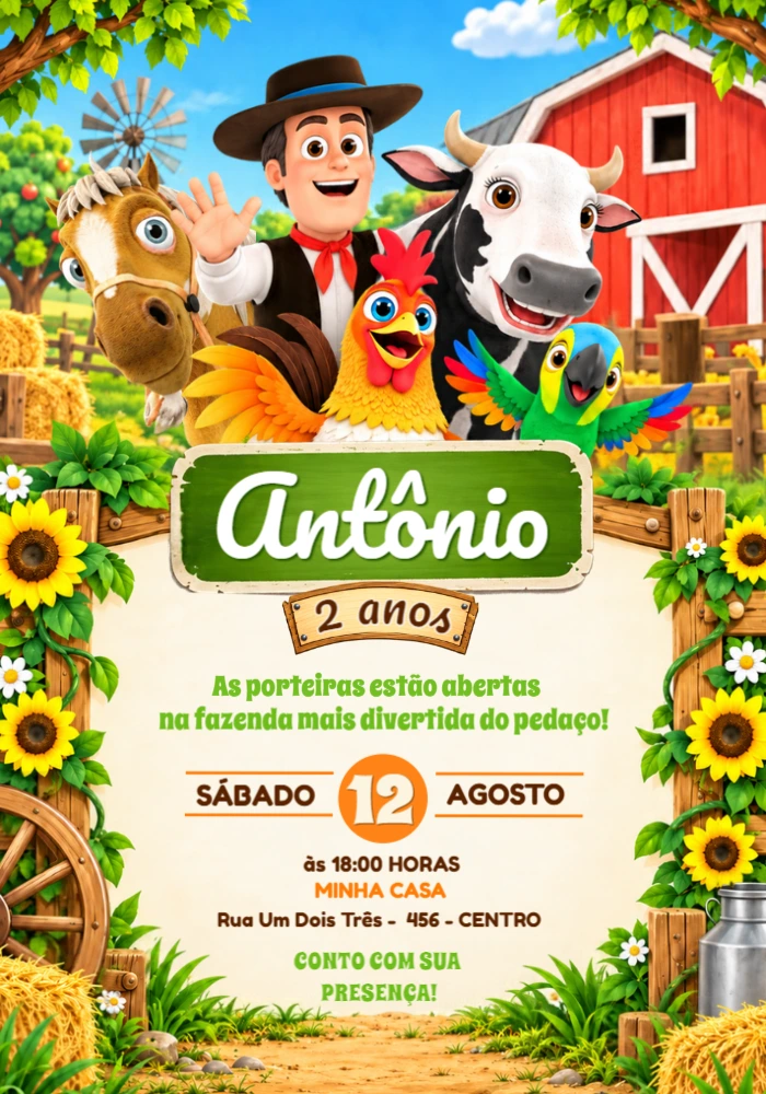 Convite de Aniversário A Fazenda do Zenon Editável e Digital Convite de Aniversário A Fazenda do Zenon Editável e Digital