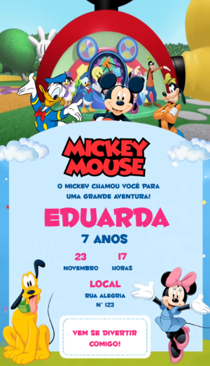 Convite Animado Casa do Mickey: Vídeo de Aniversário Editável