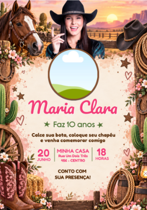 Convite de Aniversário Ana Castela Boiadeira com Foto Editável