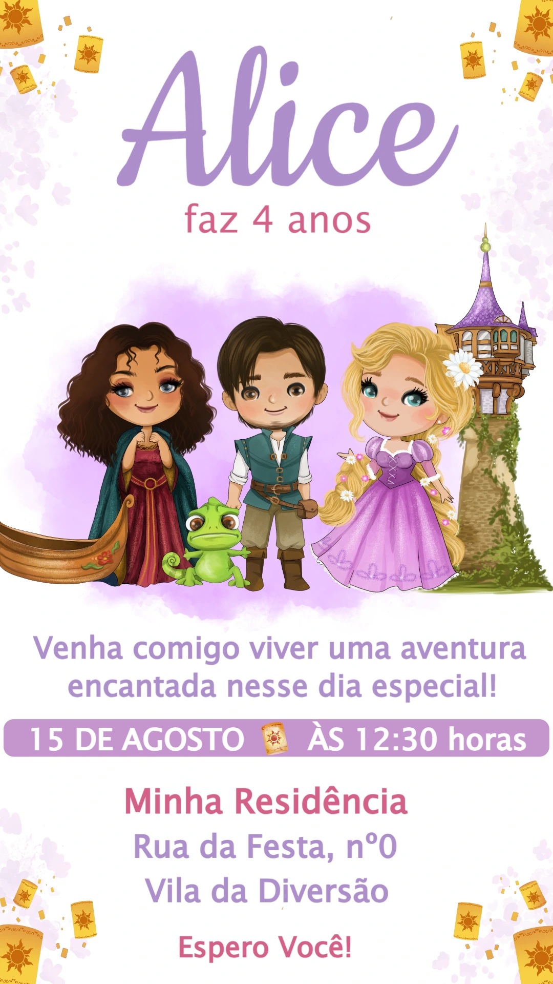 Convite de Aniversário Rapunzel Enrolados Aquarela para Editar Convite de Aniversário Rapunzel Enrolados Aquarela para Editar