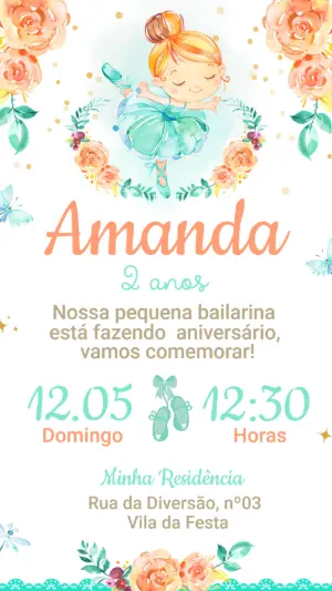 Convite de Aniversário Bailarina Aquarela para Editar