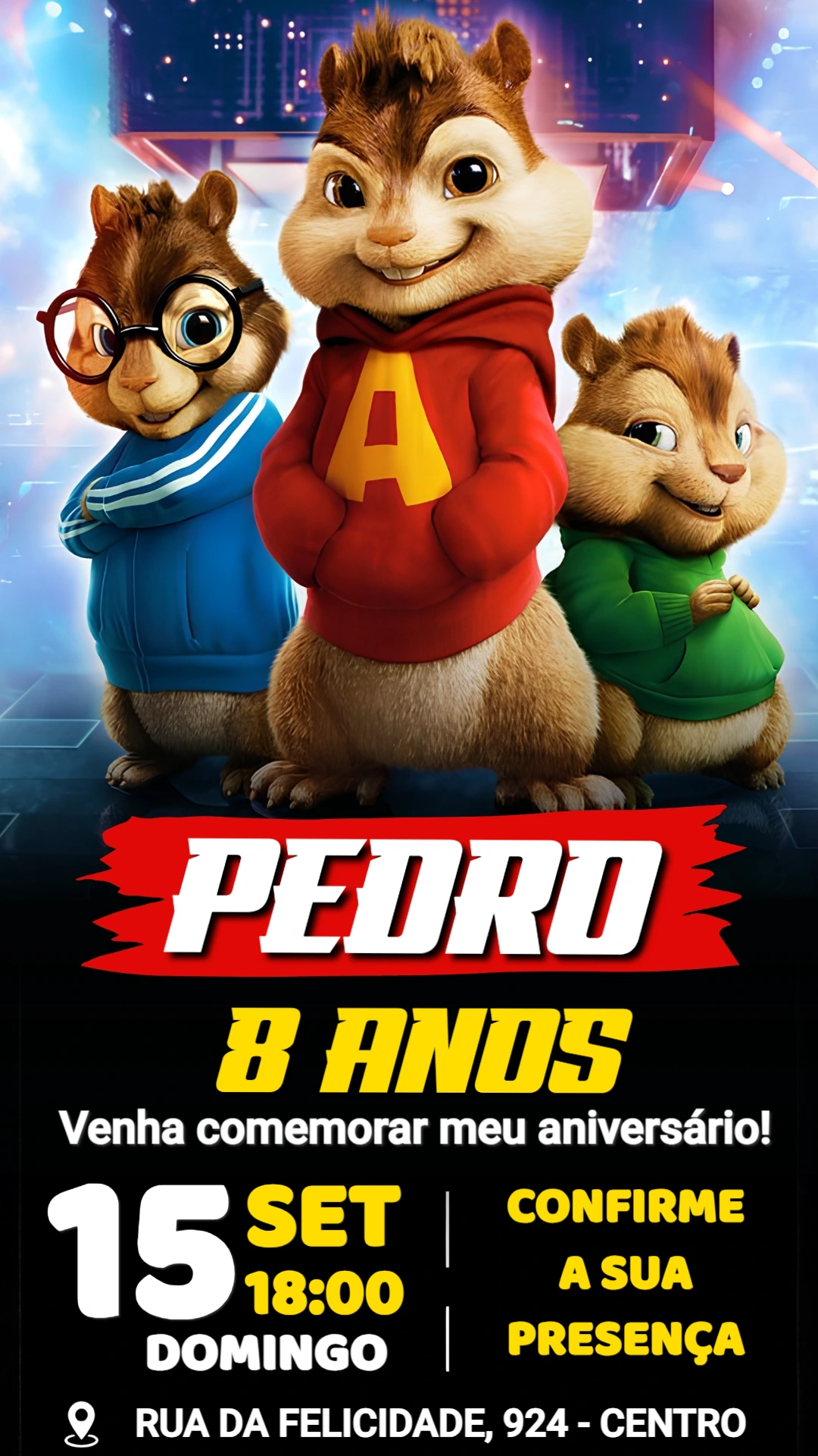 Convite de Aniversário Alvin e os Esquilos Digital para Editar Convite de Aniversário Alvin e os Esquilos Digital para Editar