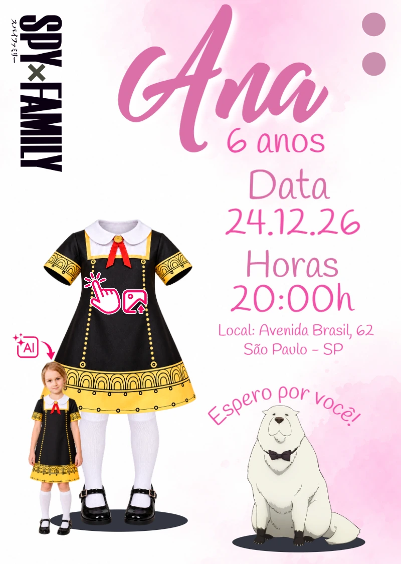 Convite Aniversário Spy Family: Vire a Anya com sua Foto IA! Convite Aniversário Spy Family: Vire a Anya com sua Foto IA!