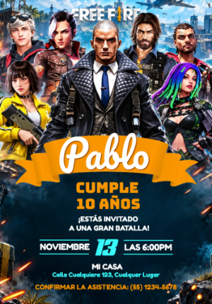 Invitación de Cumpleaños FreeFire | Plantilla Editable