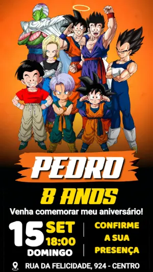 Convite de Aniversário Dragon Ball Z Editável e Digital