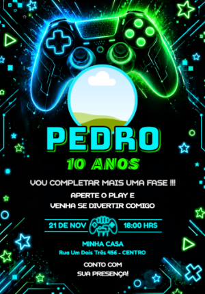 Convite de Aniversário Gamer com Foto Editável