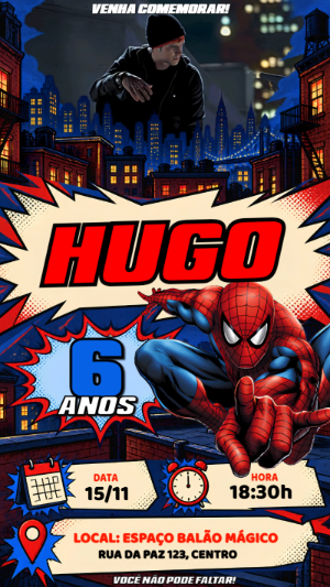 Convite Animado Homem-Aranha: Vídeo de Aniversário para Editar