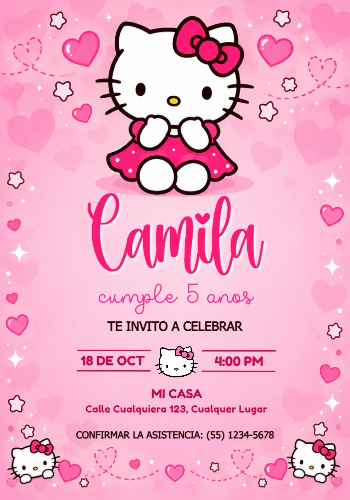 Invitación de Cumpleaños de Hello Kitty Editable y Digital Invitación de Cumpleaños de Hello Kitty Editable y Digital