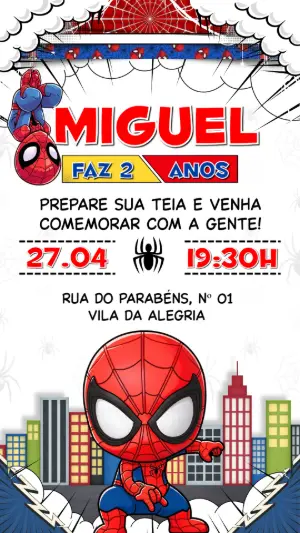 Convite de Aniversário Homem-Aranha Baby Estilo Quadrinhos Editável