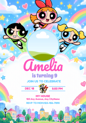 Editable Powerpuff Girls Birthday Invitation with Photo