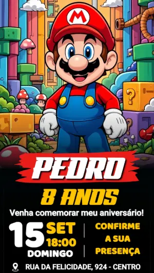 Invitación de cumpleaños Super Mario – Estático – Color Art Studio