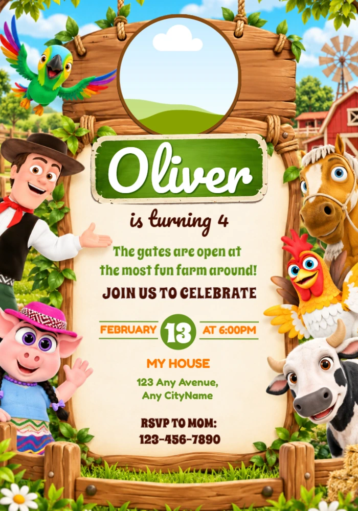 Zenon's Farm Birthday Invitation | Editable Template Zenon's Farm Birthday Invitation | Editable Template