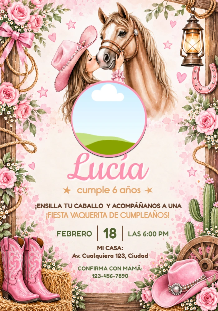 Invitación de Cumpleaños Vaquerita con Caballo Editable Invitación de Cumpleaños Vaquerita con Caballo Editable