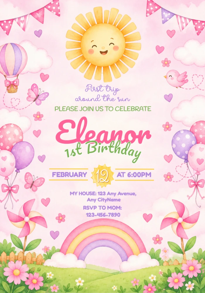 First Trip Around the Sun Birthday Invitation Template First Trip Around the Sun Birthday Invitation Template