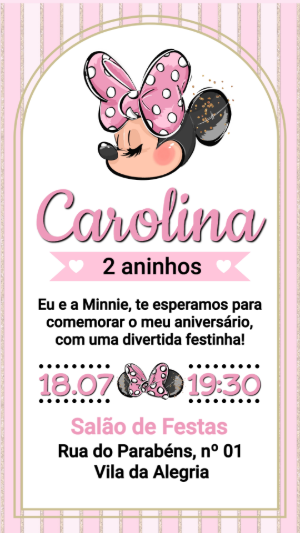 Convite Digital Minnie Rosa: Modelo Editável para Aniversário Infantil