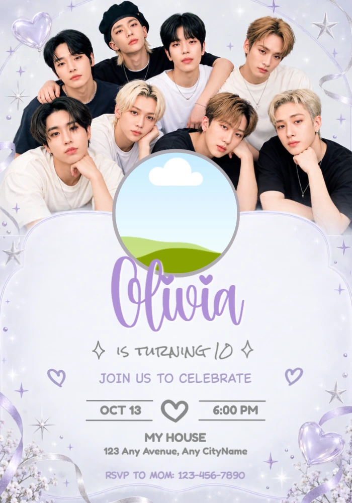 Stray Kids K-Pop Birthday Invitation with Photo Stray Kids K-Pop Birthday Invitation with Photo