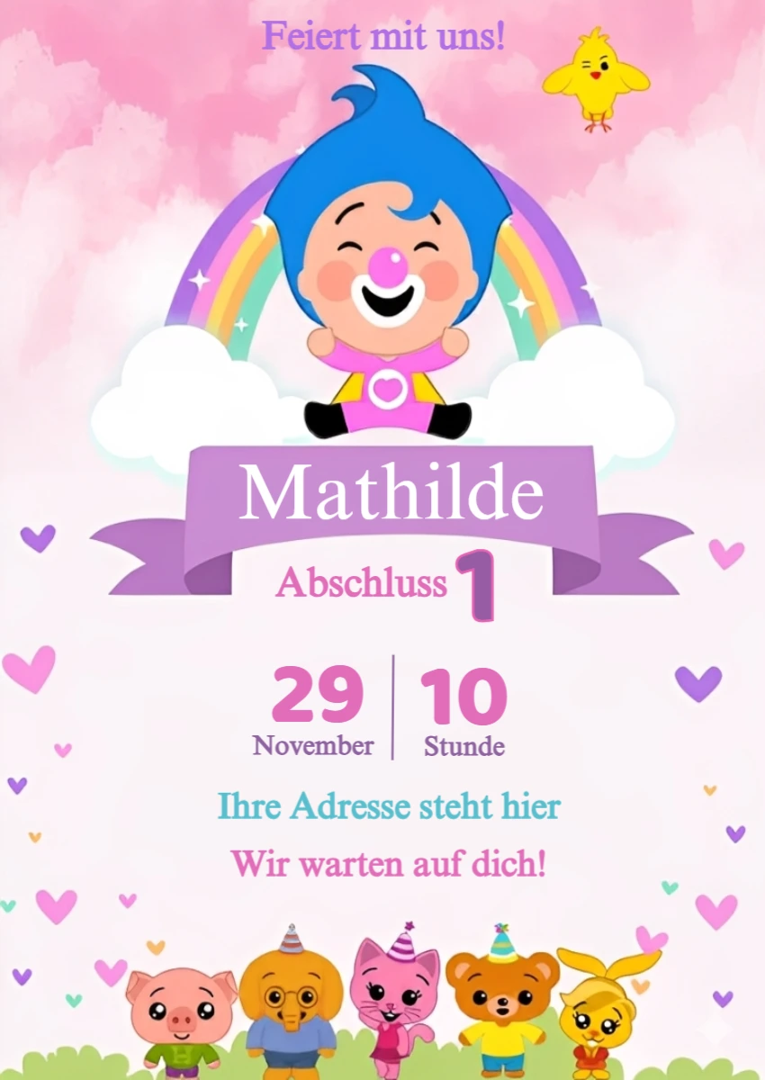 Editierbare Plim Plim Geburtstagseinladung für Mädchen Editierbare Plim Plim Geburtstagseinladung für Mädchen