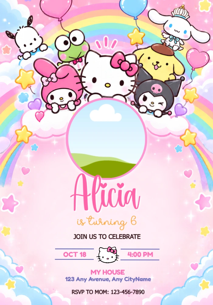Editable Hello Kitty & Friends Birthday Invitation with Photo Editable Hello Kitty & Friends Birthday Invitation with Photo