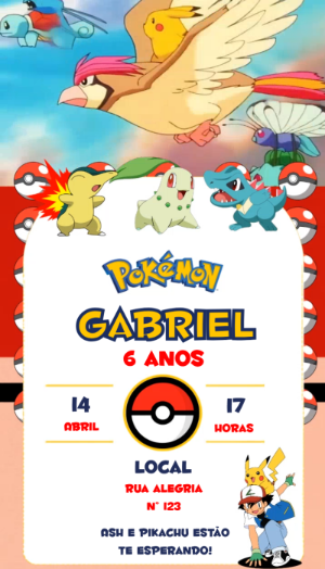 Convite Animado de Aniversário Pokémon para Editar Online