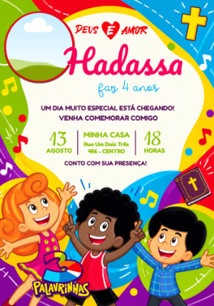 Convite de Aniversário 3 Palavrinhas com Foto Editável