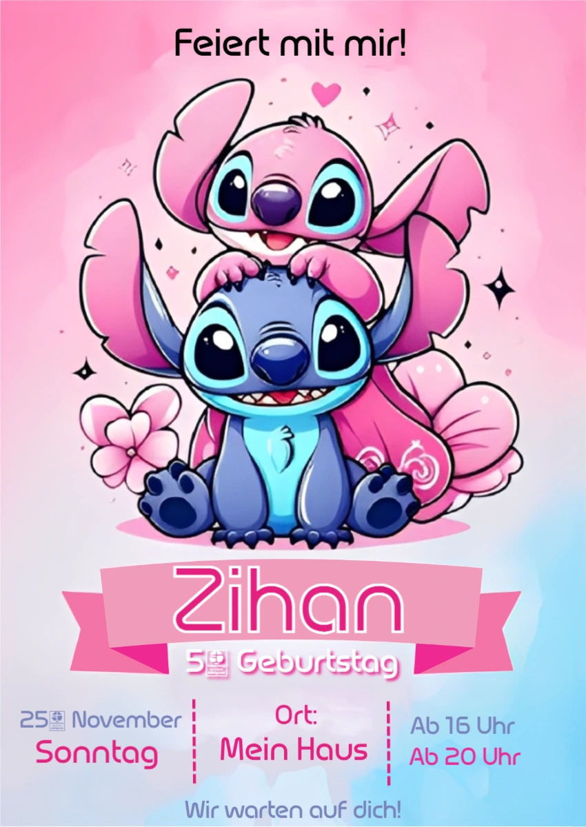 Stitch & Angel Geburtstagseinladung | Bearbeitbare Vorlage Stitch & Angel Geburtstagseinladung | Bearbeitbare Vorlage