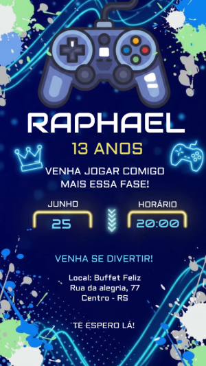 Convite Animado Aniversário Gamer Neon para Editar