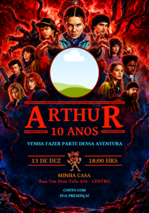 Convite de Aniversário Stranger Things com Foto para Editar