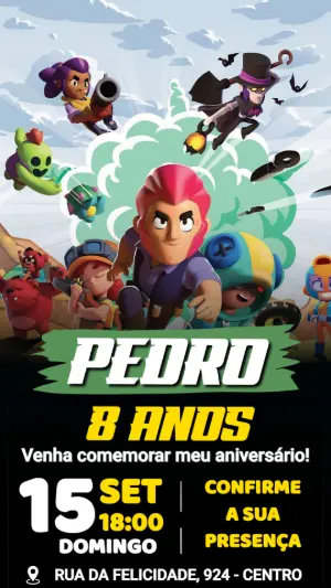 Convite de Aniversário Brawl Stars para Editar Online
