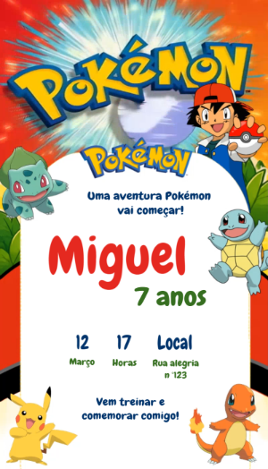 Convite Animado de Aniversário Pokémon para Editar Online