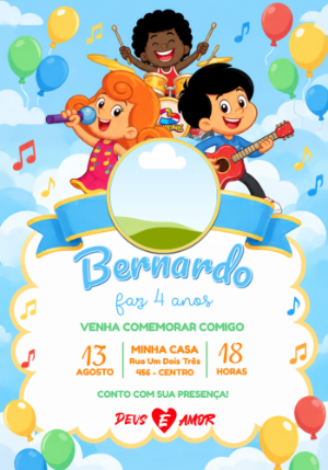 Convite de Aniversário 3 Palavrinhas com Foto para Editar Online