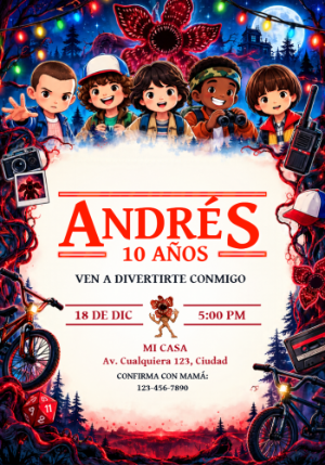 Invitación de Cumpleaños Stranger Things para Editar