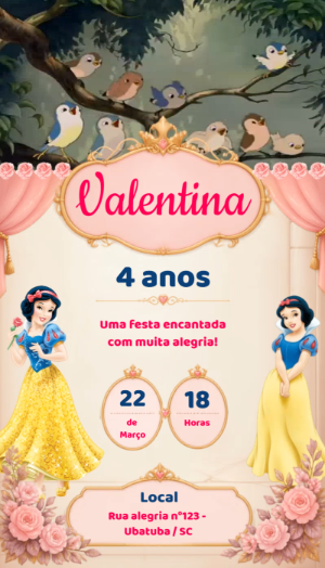 Convite Animado Aniversário Branca de Neve para Editar