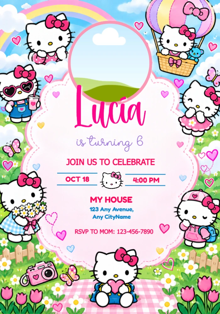 Hello Kitty Birthday Invitation with Photo - Editable Template Hello Kitty Birthday Invitation with Photo - Editable Template