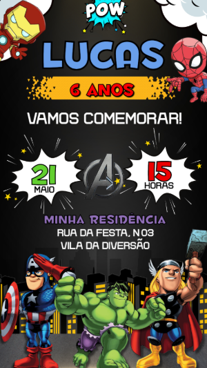Convite de Aniversário Vingadores Baby: Modelo Digital Editável