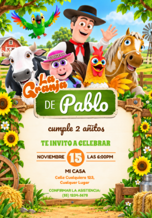 Invitación de Cumpleaños La Granja de Zenón Editable