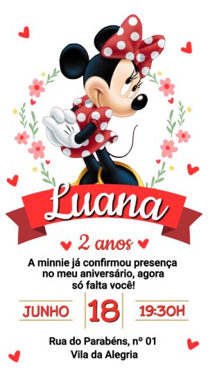 Convite de Aniversário Minnie Vermelha | Modelo Digital Editável