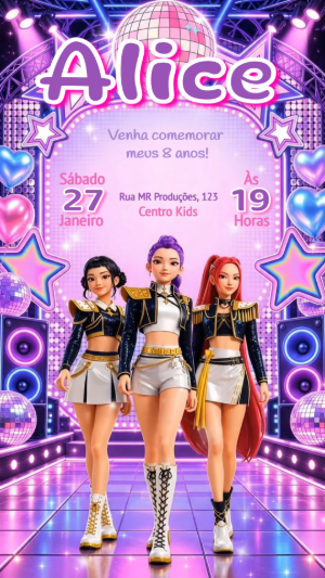 Vídeo Convite Aniversário K-pop Gamer Huntrix Editável