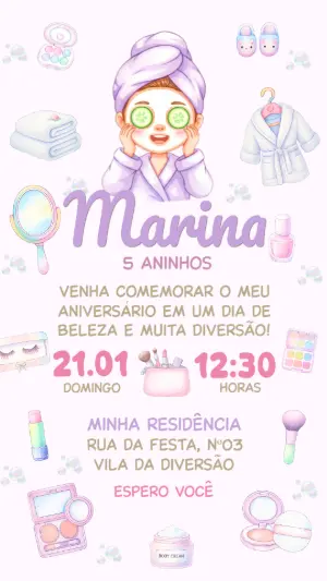 Convite de Aniversário Tema Spa Menina de Roupão para Editar