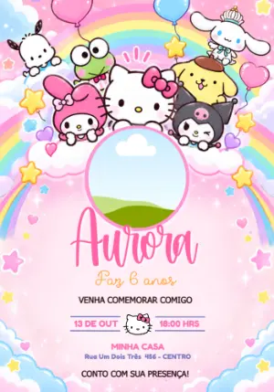 Convite de Aniversário Hello Kitty com Foto Editável