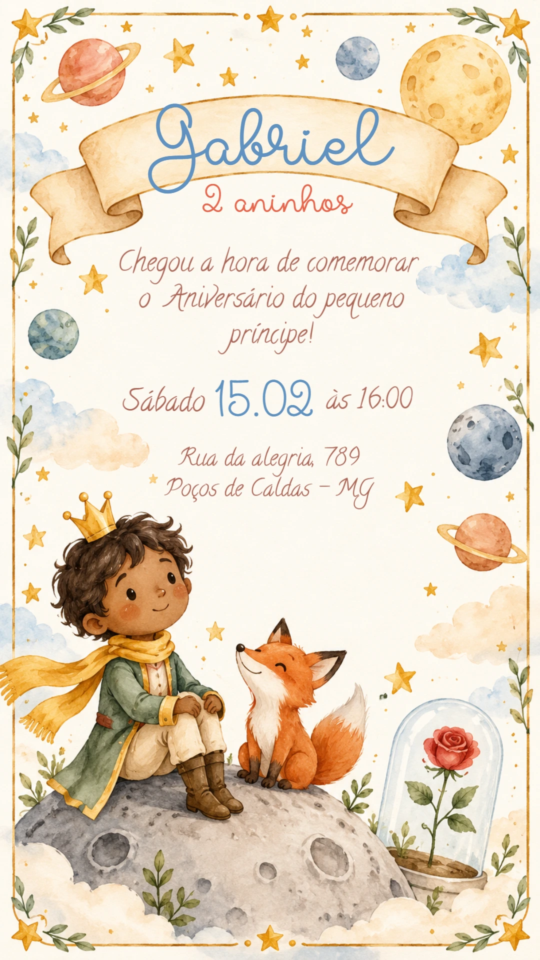 Convite de Aniversário O Pequeno Príncipe Editável Convite de Aniversário O Pequeno Príncipe Editável