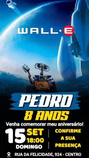 Convite de Aniversário WALL-E Editável para Festa Infantil