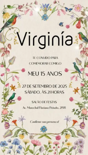 Convite Animado 15 anos Jardim Encantado Rústico Editável
