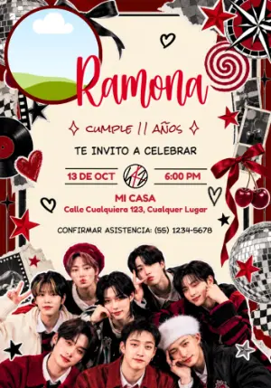 Convite de Aniversário Stray Kids Estilo K-pop para Editar