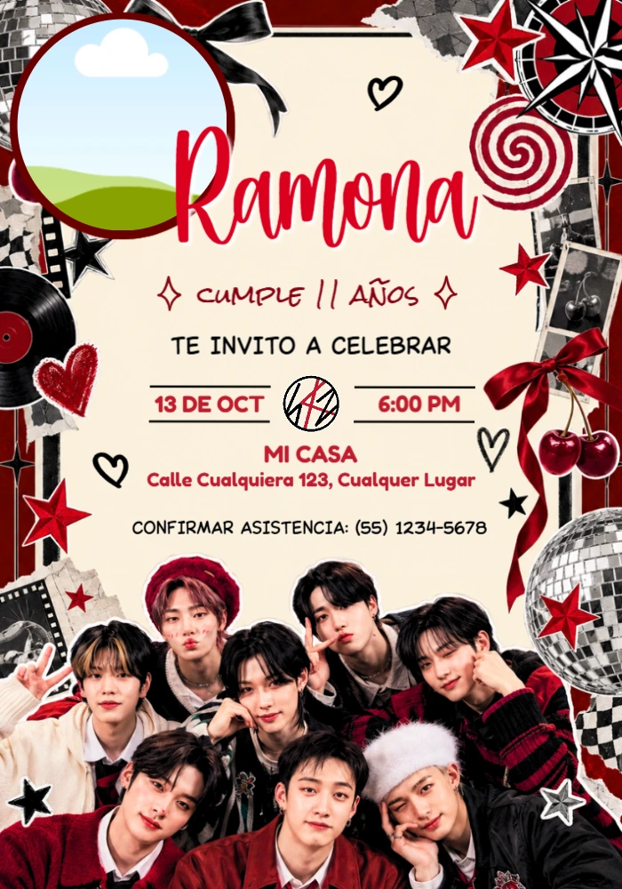 Convite de Aniversário Stray Kids Estilo K-pop para Editar Convite de Aniversário Stray Kids Estilo K-pop para Editar