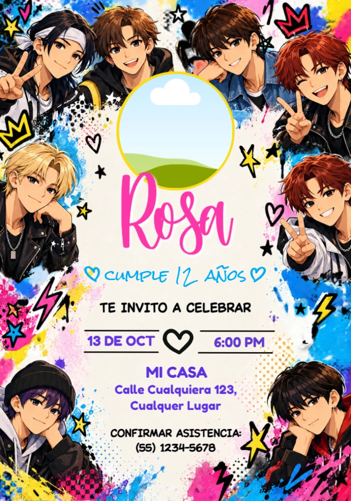 Invitación de Cumpleaños Stray Kids Estilo Anime Urbano Editable Invitación de Cumpleaños Stray Kids Estilo Anime Urbano Editable