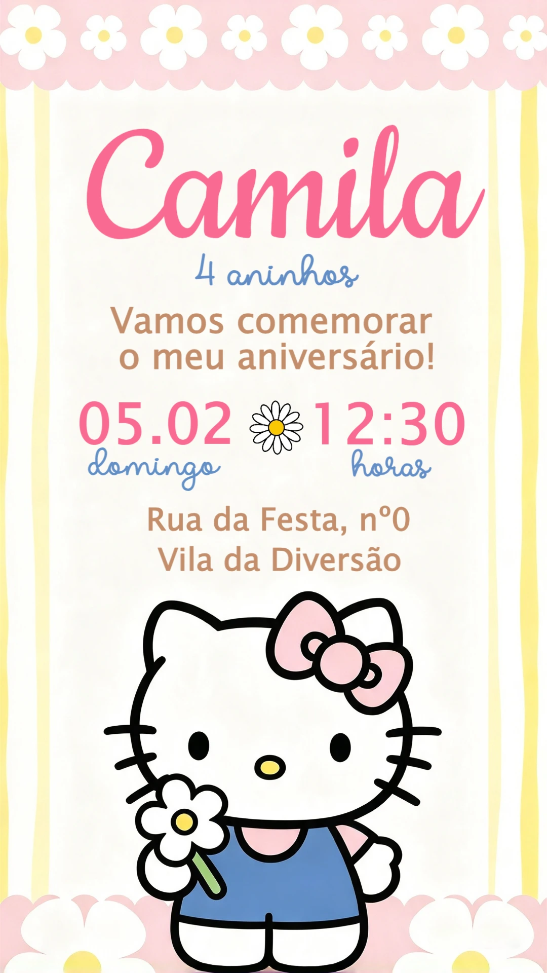 Convite de Aniversário Hello Kitty Editável para Menina Convite de Aniversário Hello Kitty Editável para Menina