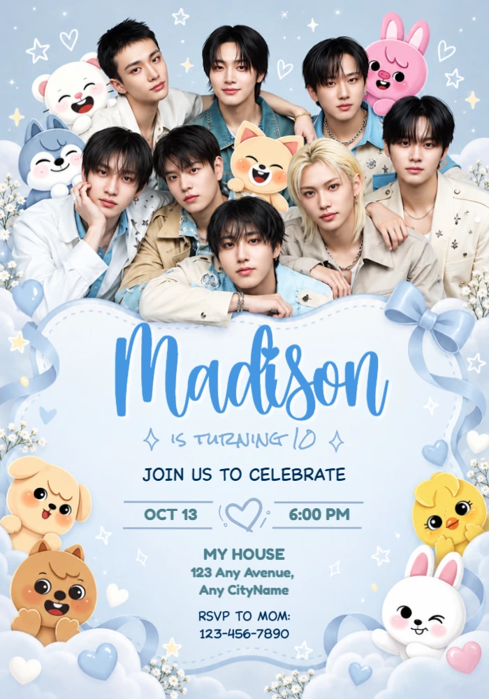 Stray Kids Birthday Invitation with SKZOO Editable Template Stray Kids Birthday Invitation with SKZOO Editable Template