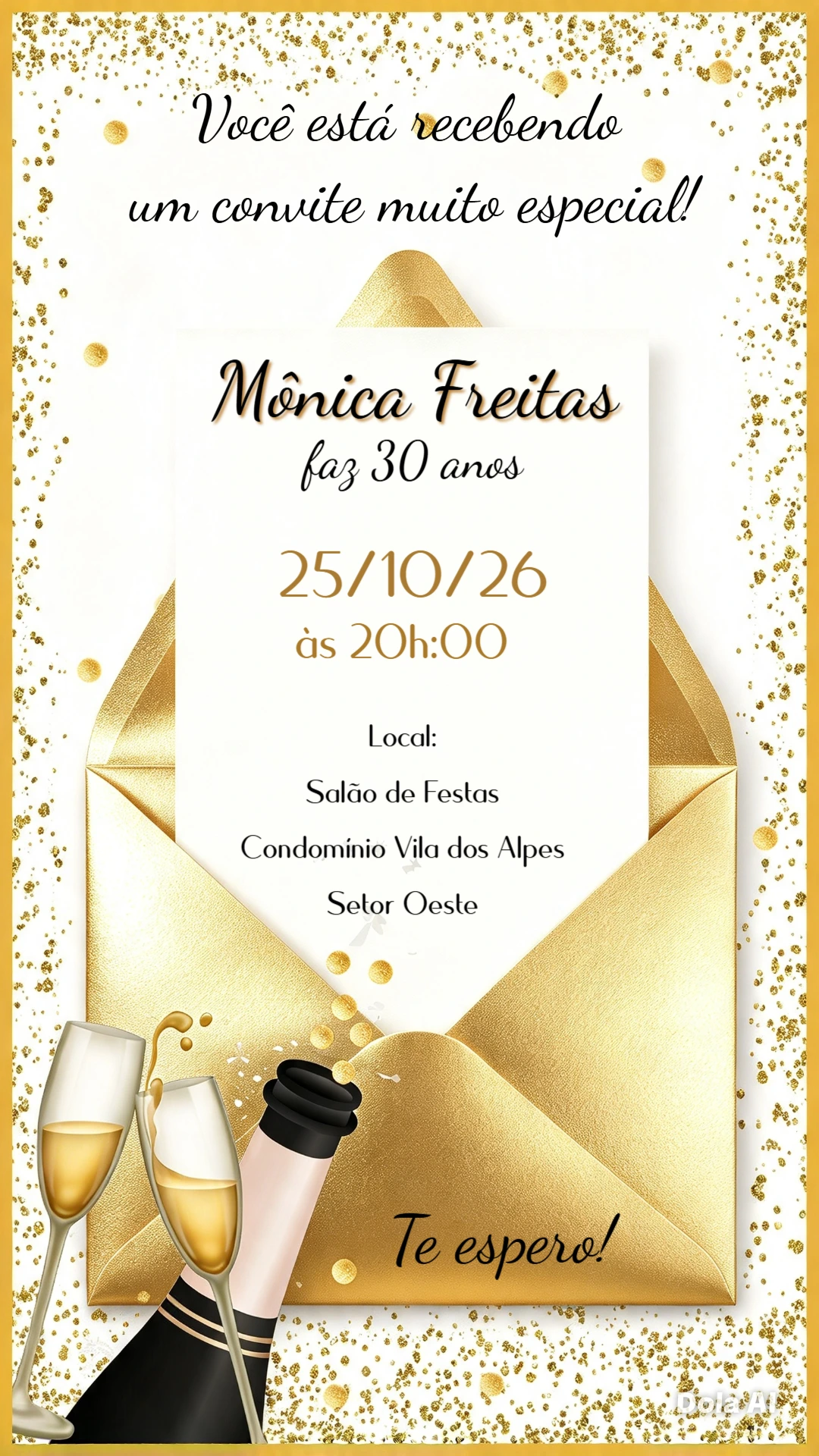 Convite de Aniversário Adulto Dourado Elegante para Editar Convite de Aniversário Adulto Dourado Elegante para Editar