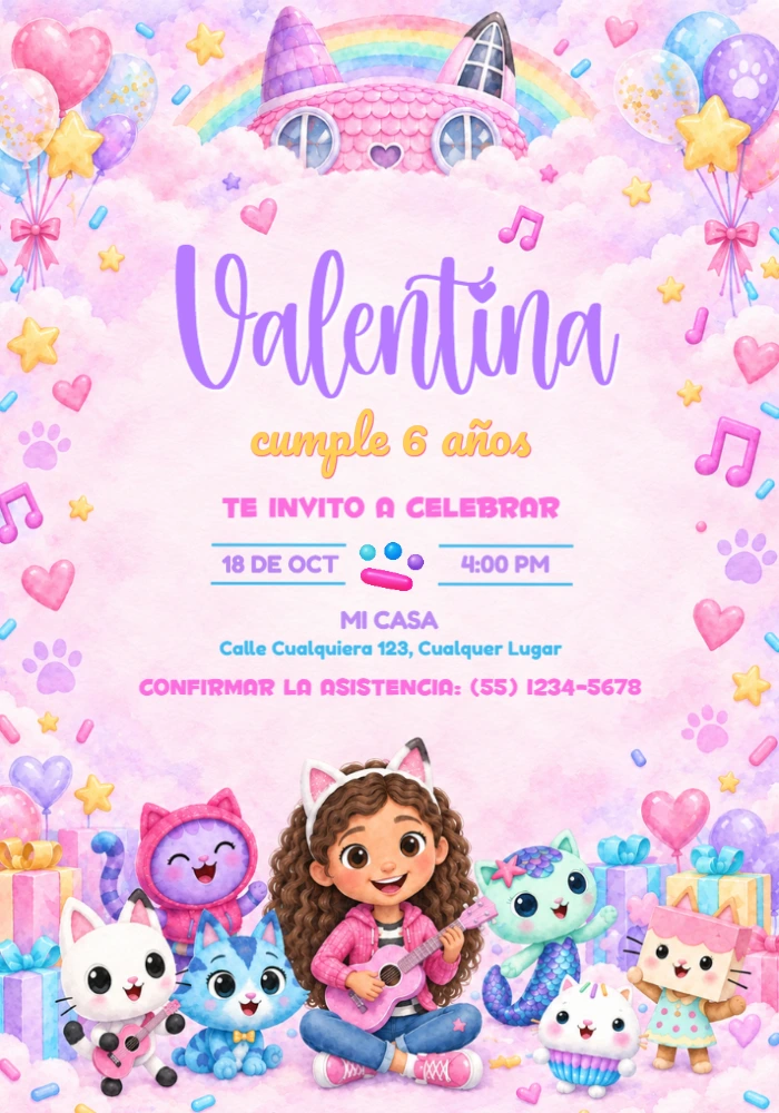 Invitación Cumpleaños La Casa de Muñecas de Gabby Acuarela Editable Invitación Cumpleaños La Casa de Muñecas de Gabby Acuarela Editable