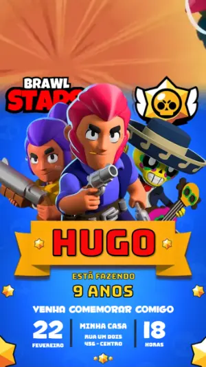 Convite Animado de Aniversário Brawl Stars para Editar Online
